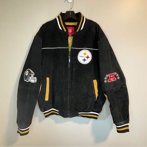 Y2K NFL Pittsburgh Steelers AFC Patch Logo Suede Leather Varsity Jacket Sz XL